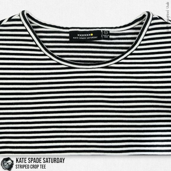 VINTAGE KATE SPADE SATURDAY CROPPED CREWNECK T SHIRT IN BLACK AND WHITE STRIPE - Picture 3 of 11